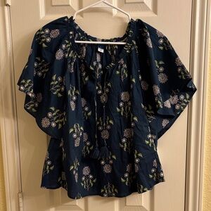 NWT Floral Navy Women's Blouse 100% cotton